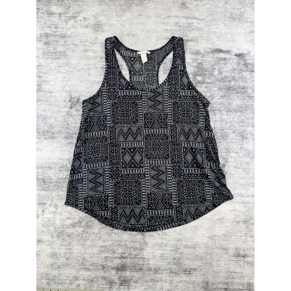HM Basic Womens L Black White Geometric Tribal Racerback Tank Top